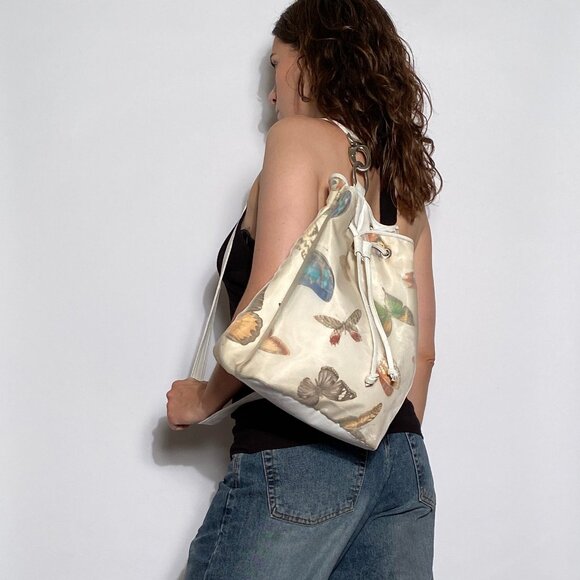 Vintage 90s Nordstrom BUTTERFLY Mesh & Leather Backpack, made in Italy - Picture 2 of 15